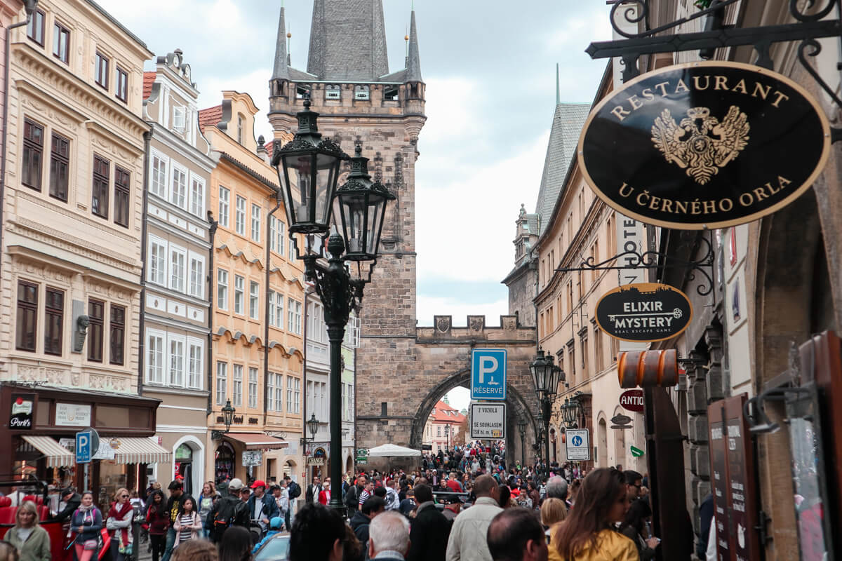 Busy streets before Charles Bridge